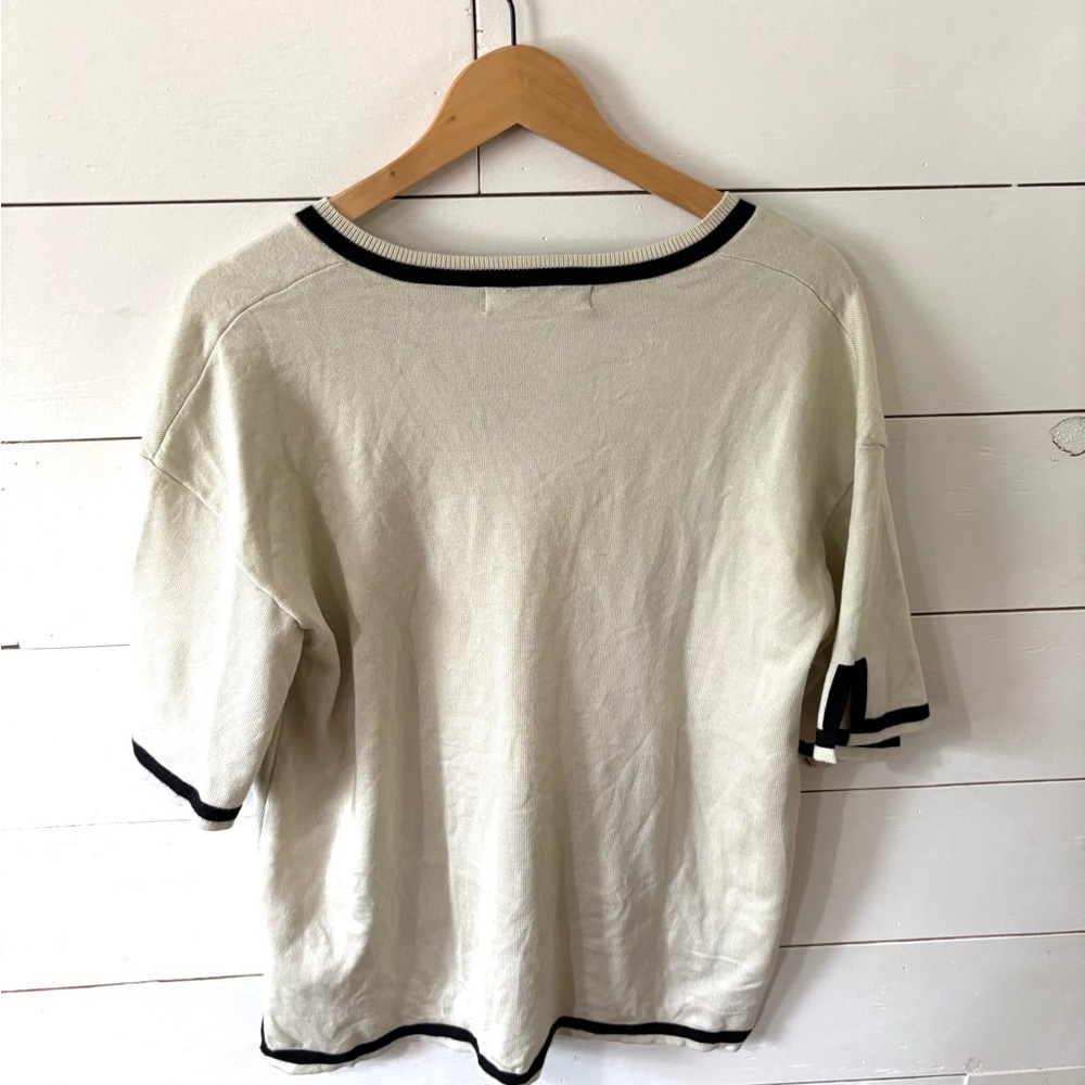 Chic V-Neck Cream Tee with Black Accents and matching shorts - Picture 6 of 8